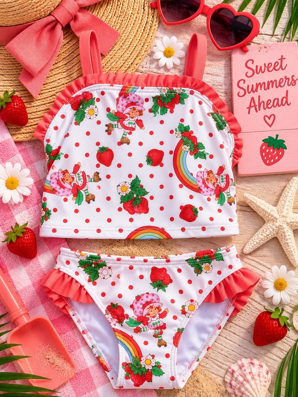 NWT Strawberry Shortcake Retro Roller Skate 2-Piece Swimsuit 2T
